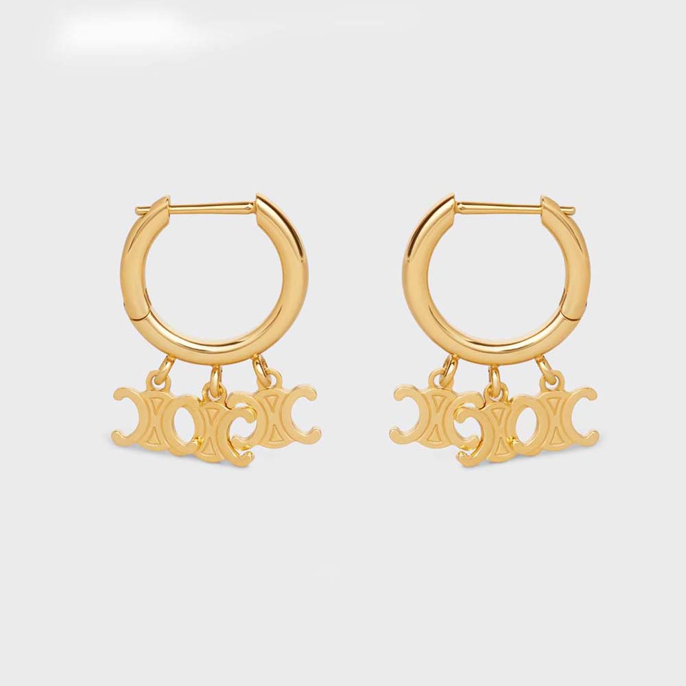 Front view of Celine Women Triomphe Trio Hoops in gold finish