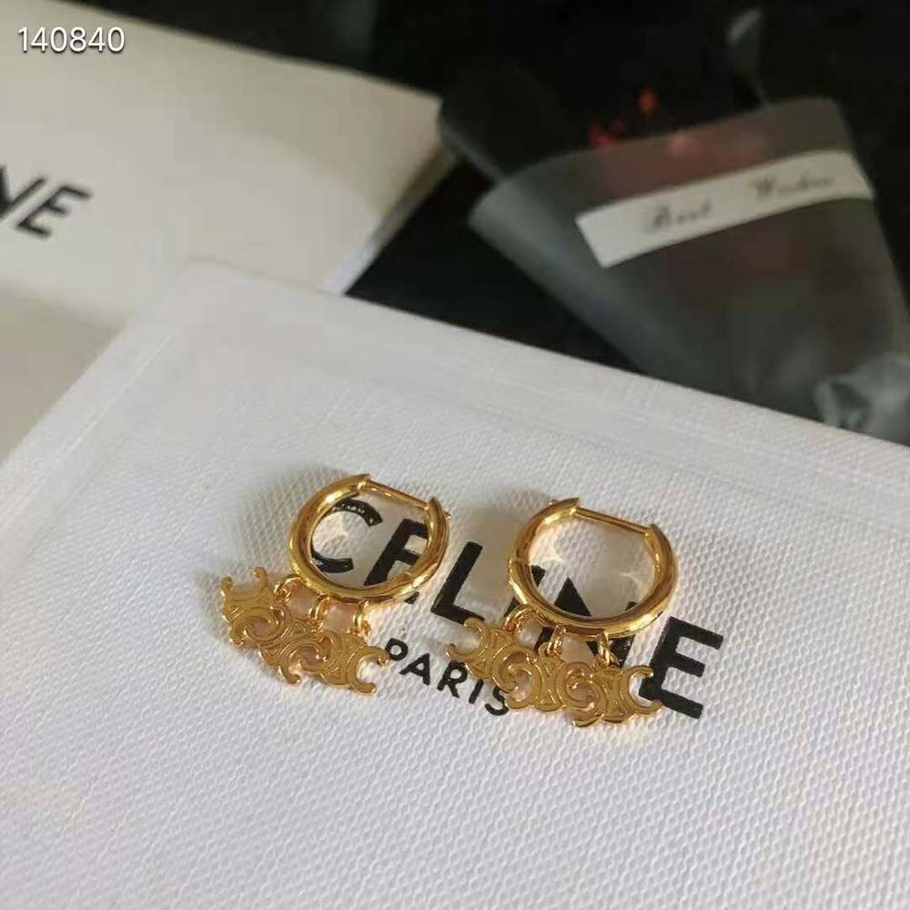 Celine Women Triomphe Trio Hoops in Brass with Gold Finishgold - image 6