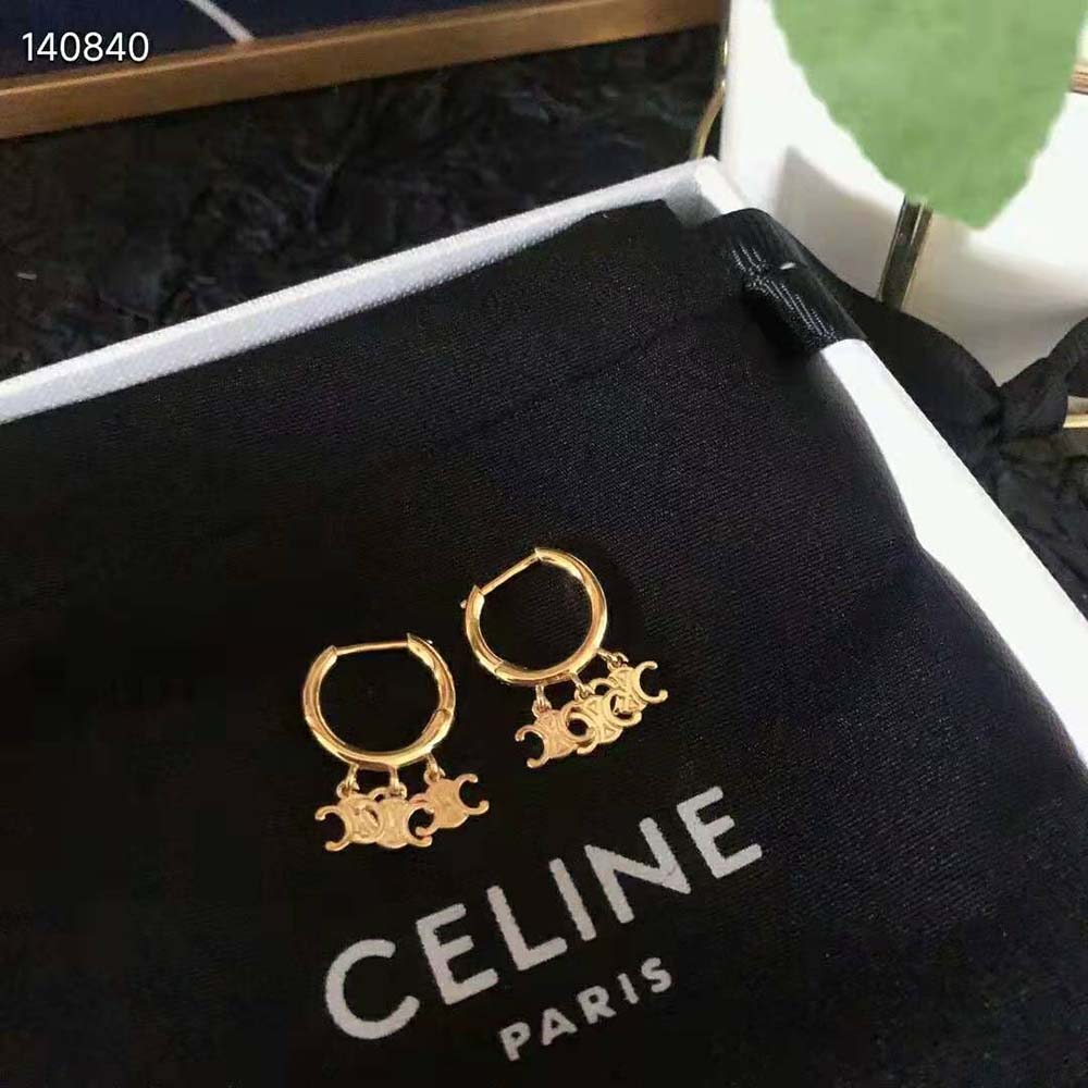 Celine Women Triomphe Trio Hoops in Brass with Gold Finishgold - image 4