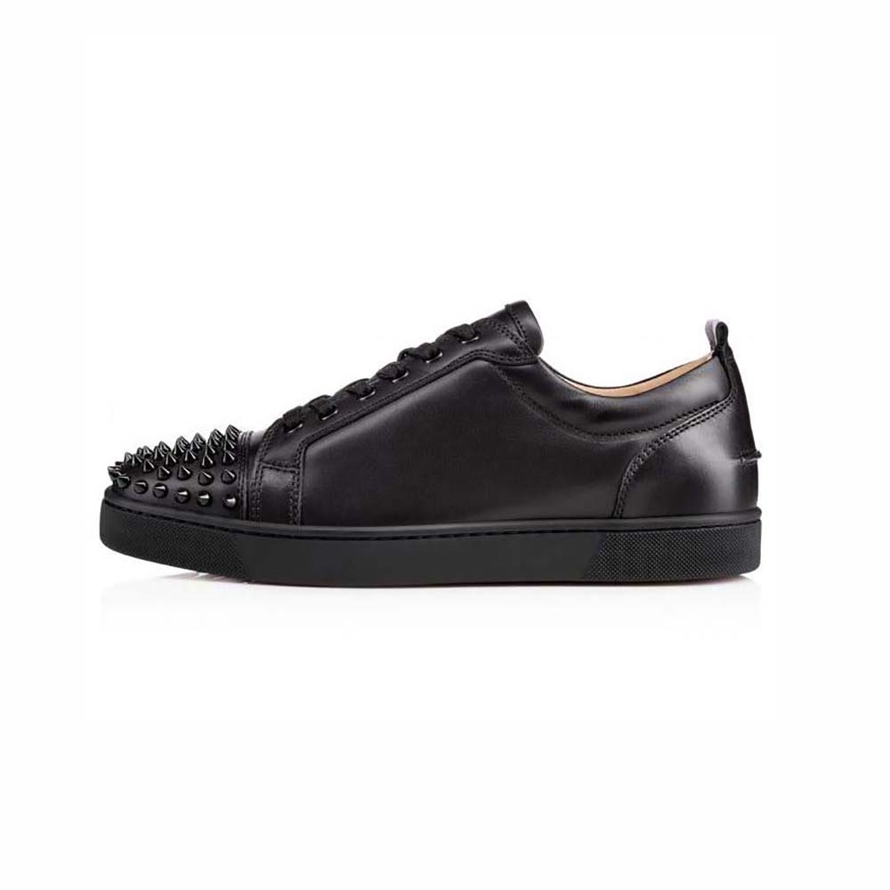 Front angle view of Christian Louboutin Men Louis Junior Spikes-Black sneakers