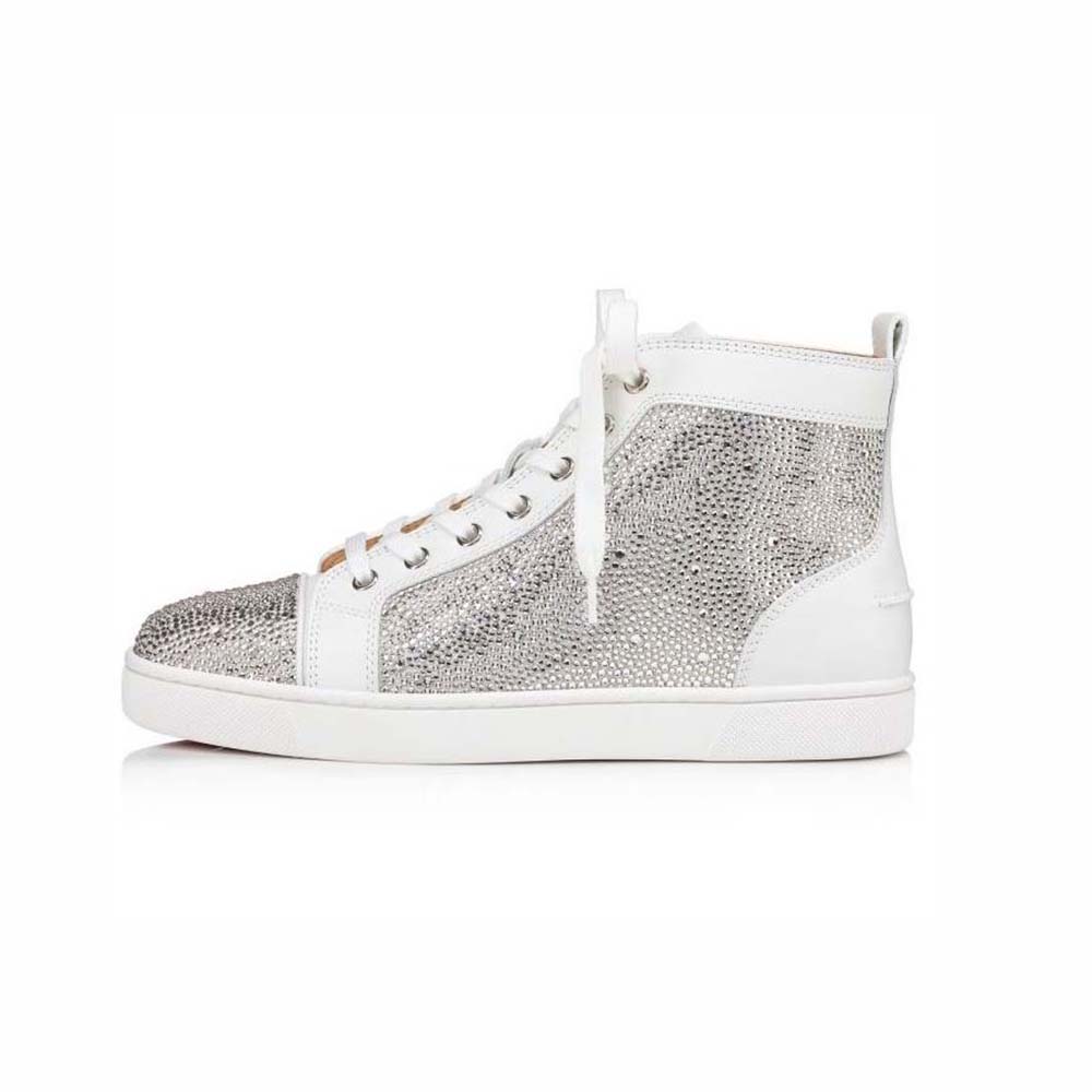 Side view of Christian Louboutin Men Louis Strass-White sneaker