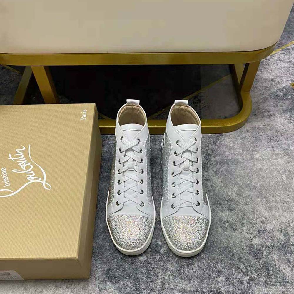 Close-up on crystal strass detailing of Christian Louboutin Men Louis Strass-White