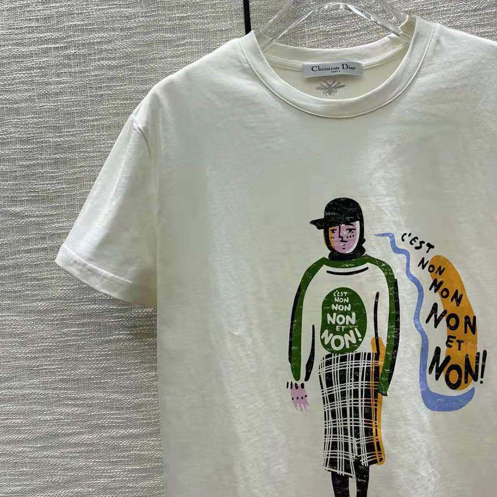 Dior Women ‘C’Est Non Non Non Et Non’ T-shirt Ecru Cotton Jersey and Linen - image 6