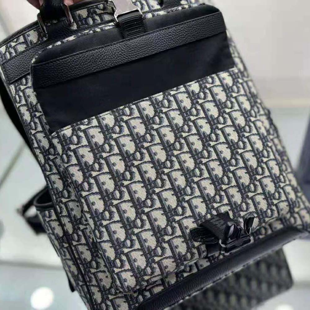 Dior Men Explorer Tote Bag Beige and Black Dior Oblique Jacquard and Black Grained Calfskin - image 5