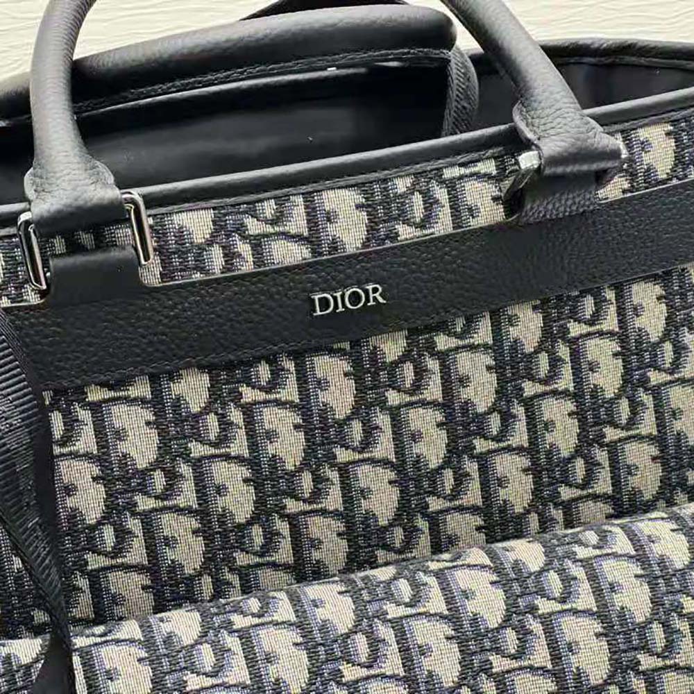Dior Men Explorer Tote Bag Beige and Black Dior Oblique Jacquard and Black Grained Calfskin - image 7