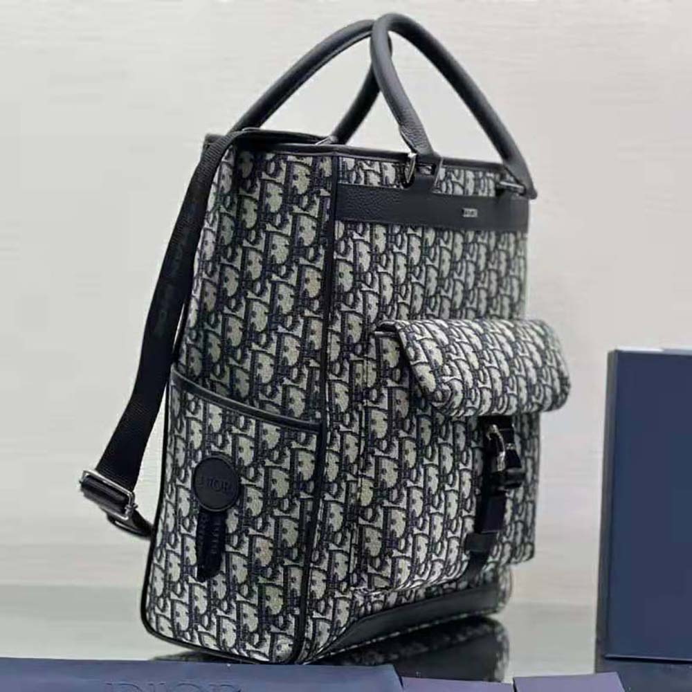 Dior Men Explorer Tote Bag Beige and Black Dior Oblique Jacquard and Black Grained Calfskin - image 4