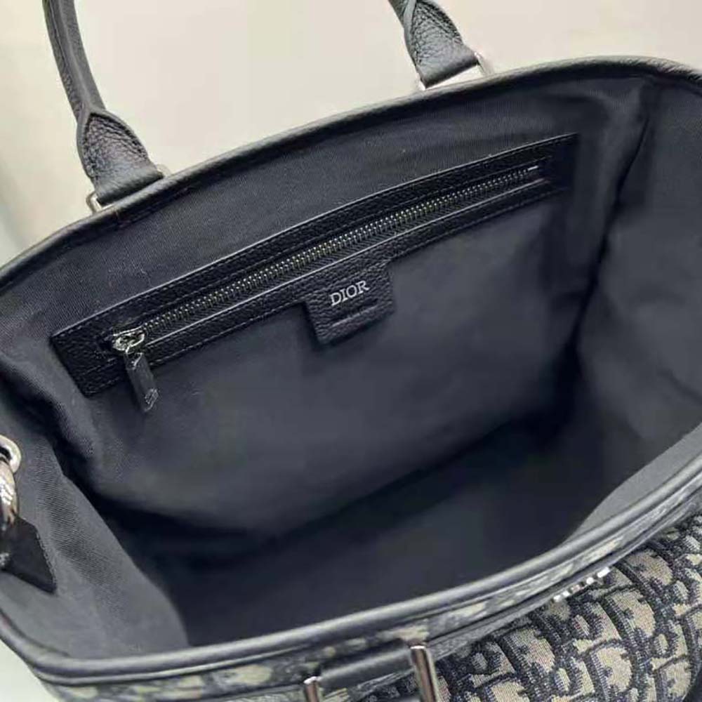 Dior Men Explorer Tote Bag Beige and Black Dior Oblique Jacquard and Black Grained Calfskin - image 9