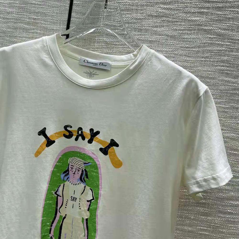 Dior Women ‘I Say I’ T-shirt Ecru Cotton Jersey and Linen - image 6
