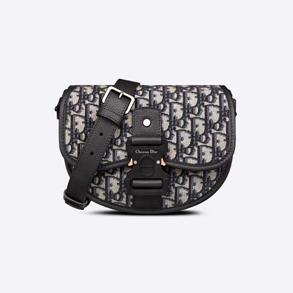 Front view of Dior Men Mini Gallop Bag with Strap in blue jacquard