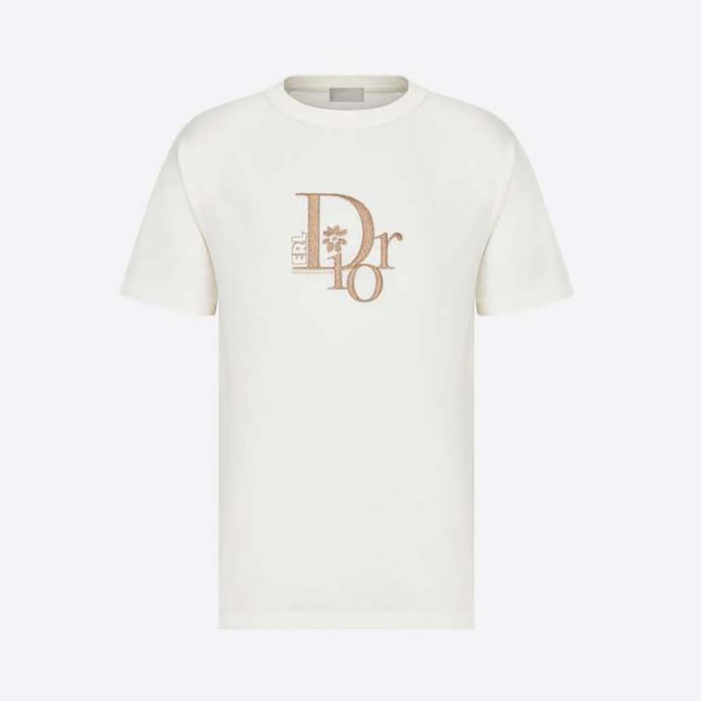 Front view of Dior Men Relaxed-Fit Dior by Erl T-shirt White Slub Cotton Jersey