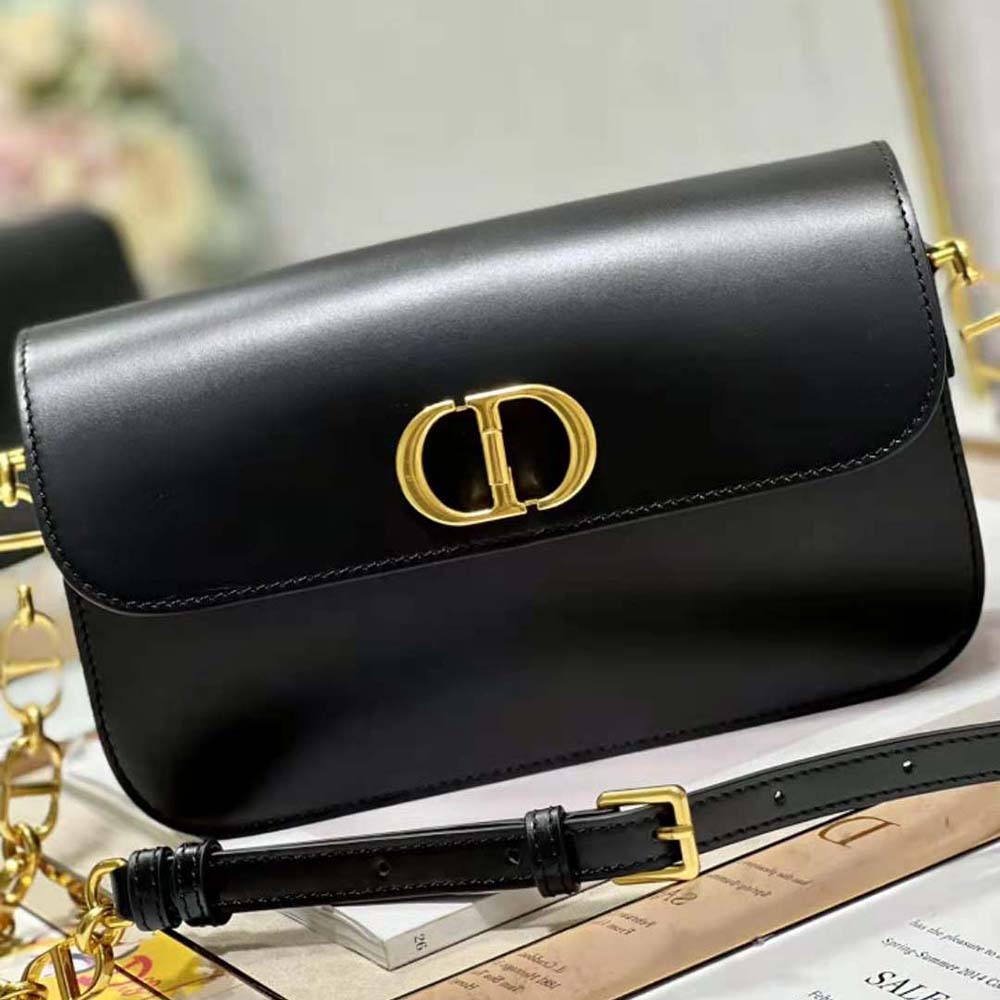 Side angle showing flap closure of Dior Women 30 Montaigne Avenue Bag