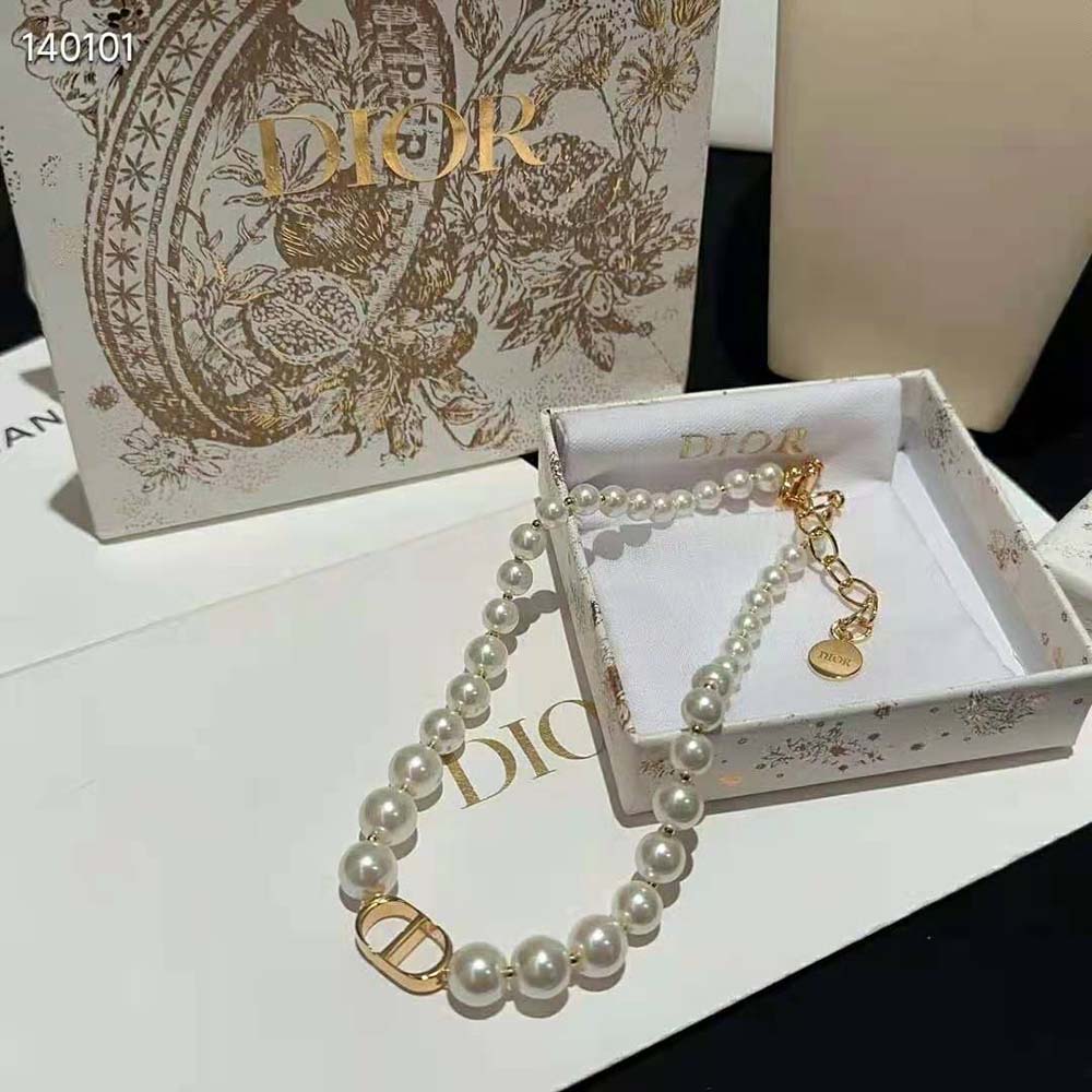 Dior Women 30 Montaigne Choker Gold-Finish Metal and White Resin Pearls - image 4