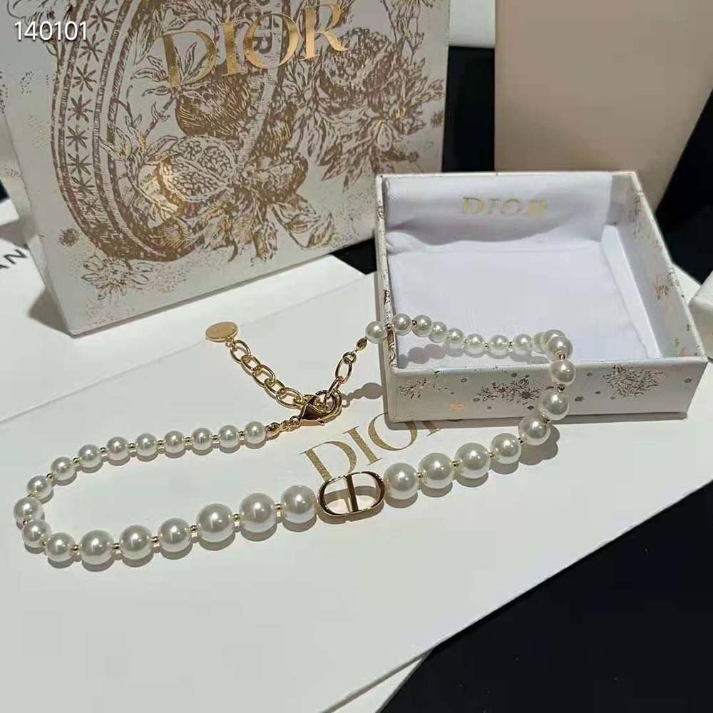 Dior Women 30 Montaigne Choker Gold-Finish Metal and White Resin Pearls - image 5