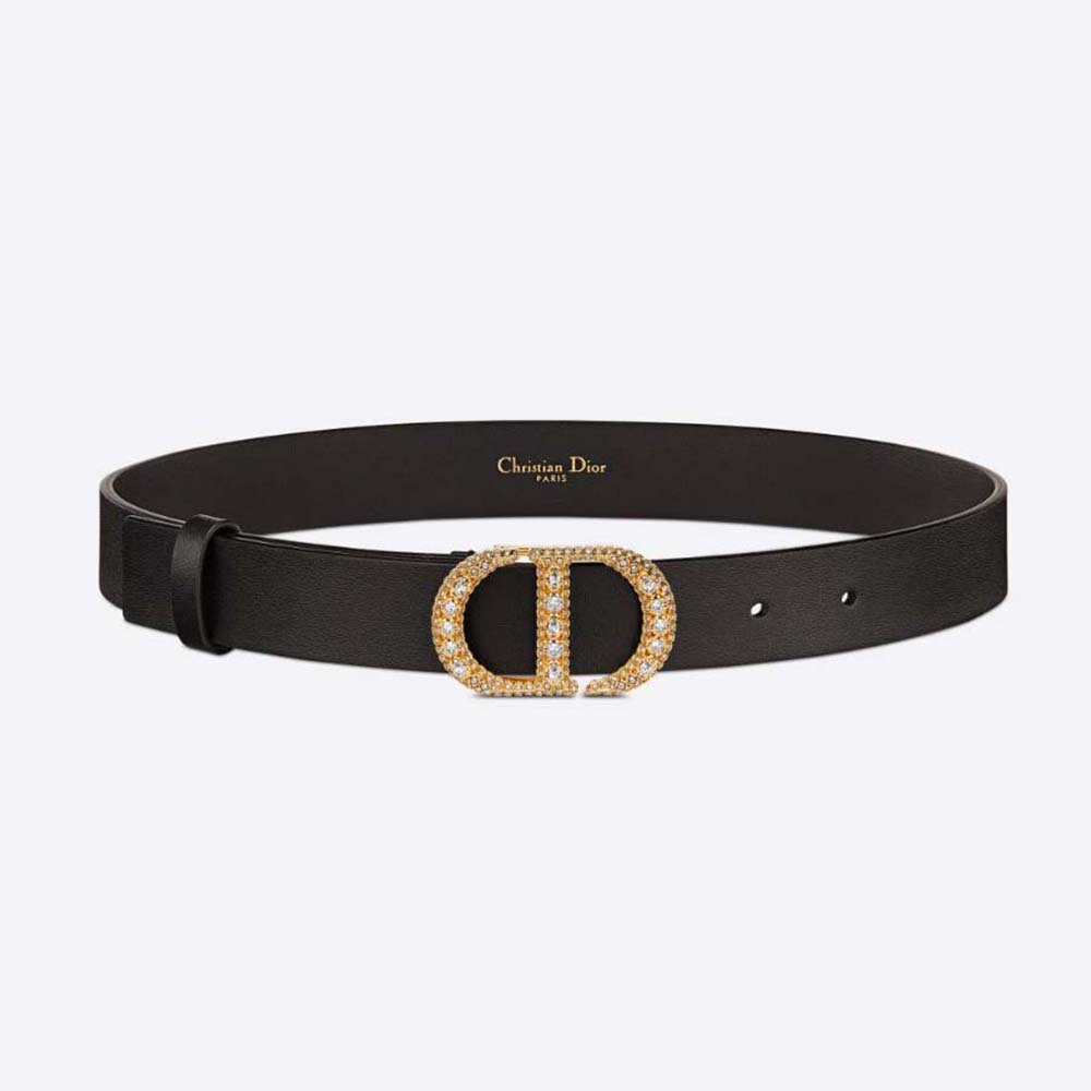 Close-up of Dior Women 30 Montaigne Crystals Belt black calfskin texture