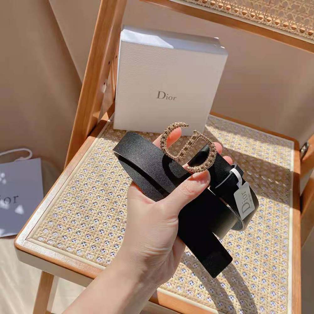 Dior Women 30 Montaigne Crystals Belt Black Smooth Calfskin and Silver-Tone Crystals 27 MM - image 6