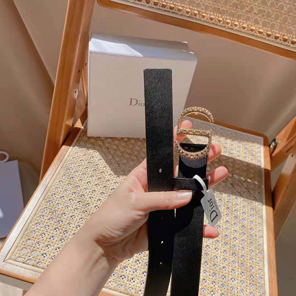 Dior Women 30 Montaigne Crystals Belt Black Smooth Calfskin and Silver-Tone Crystals 27 MM - image 4