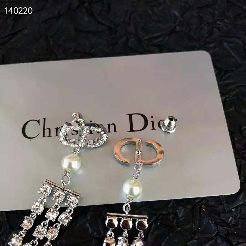 Dior Women 30 Montaigne Earrings Silver-Finish Metal with White Resin Pearls and Silver-Tone Crystals - image 10