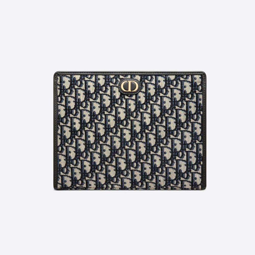 Front view of Dior Women 30 Montaigne Pouch Blue Dior Oblique Jacquard