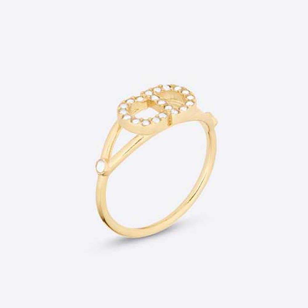 Close-up of Dior Women Clair D Lune Ring Gold-Finish Metal and White Crystals