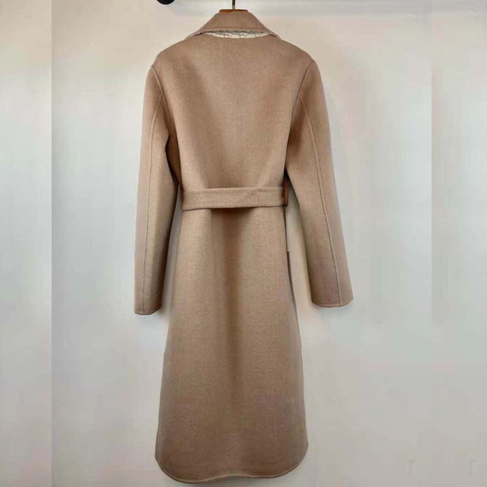 Side profile showing belt detail on Dior Women Coat with Belt Brown Wool