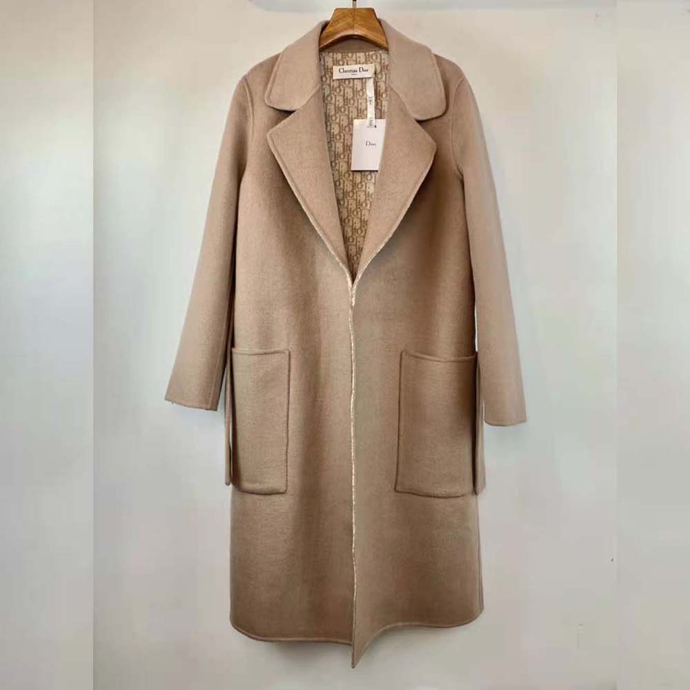 Dior Women Coat with Belt Brown Double-Sided Wool with Dior Oblique Interior - image 4