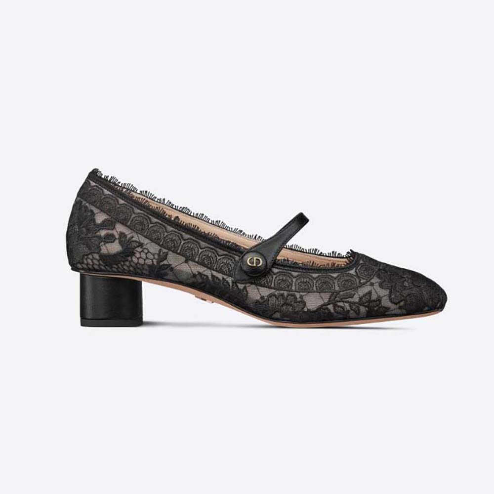 Side view of Dior Women D-Grace Ballet Pump Black Transparent Mesh