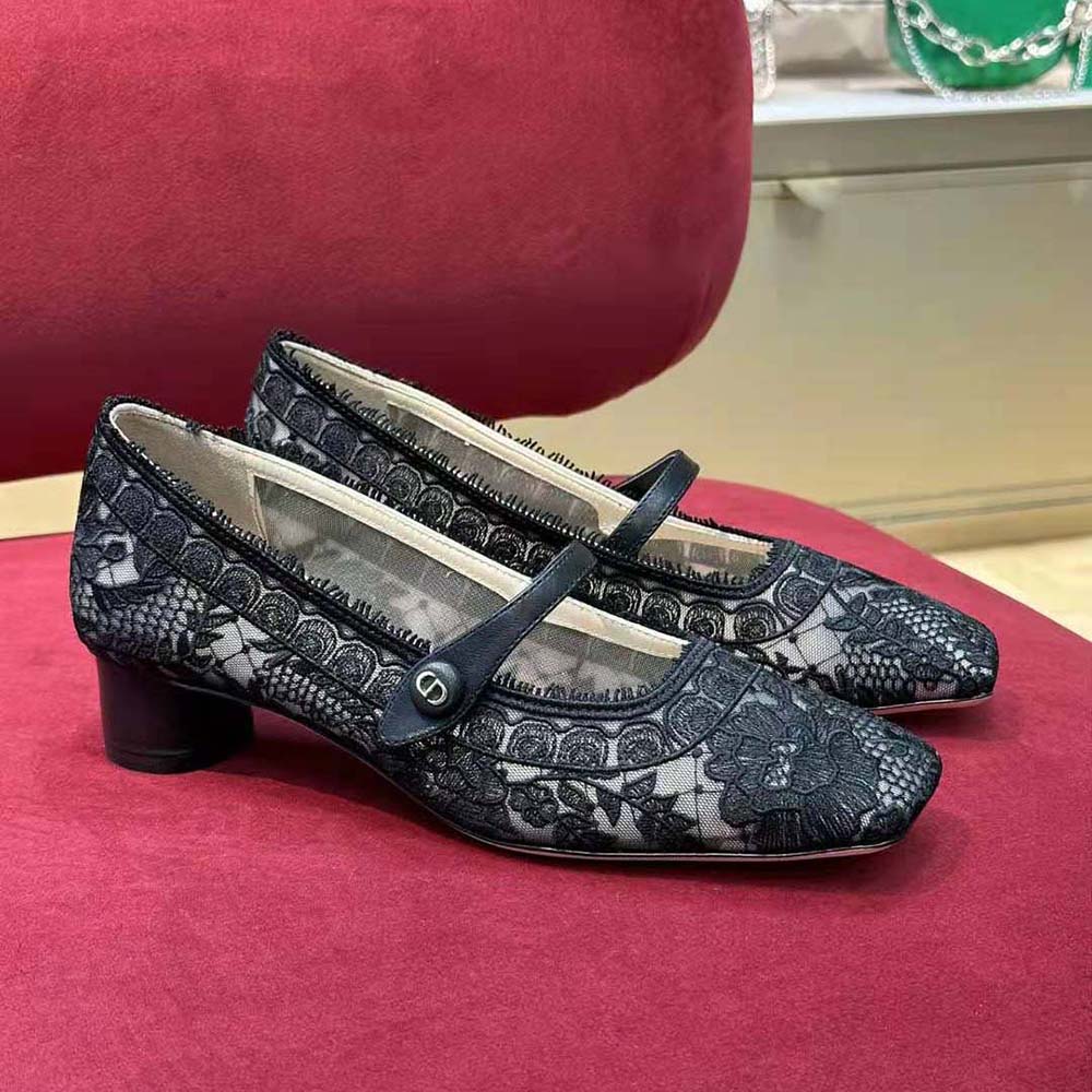 Close-up of Dior ‘D’ hardware on black lambskin ballet pump