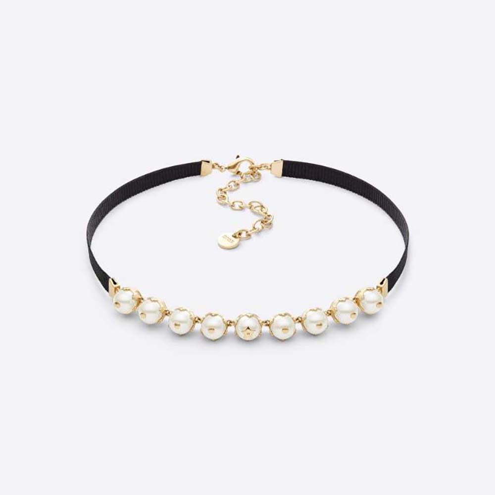 Close-up of Dior Women D-Renaissance Choker gold-finish metal and pearls