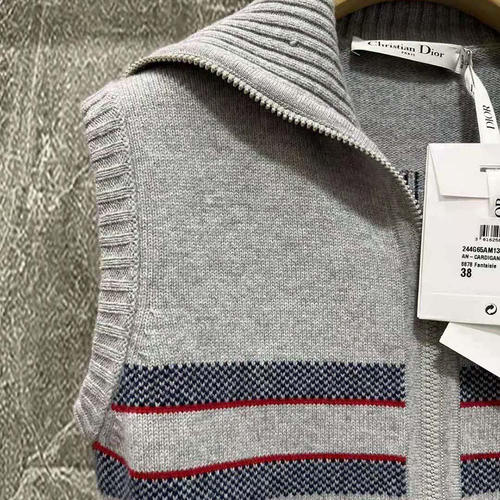 Dior Women Dioralps Sleeveless Zipped Sweater Gray Three-Tone Wool and Cashmere Knit - image 6
