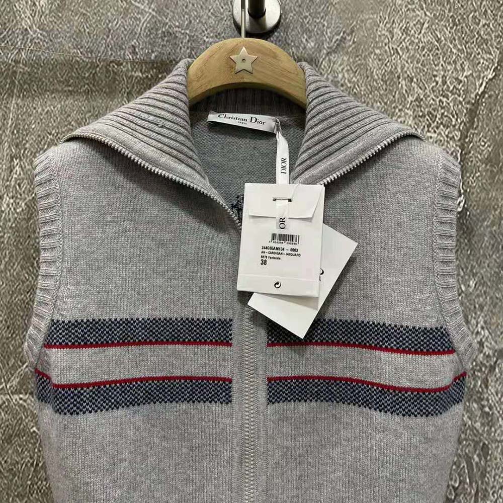 Dior Women Dioralps Sleeveless Zipped Sweater Gray Three-Tone Wool and Cashmere Knit - image 4