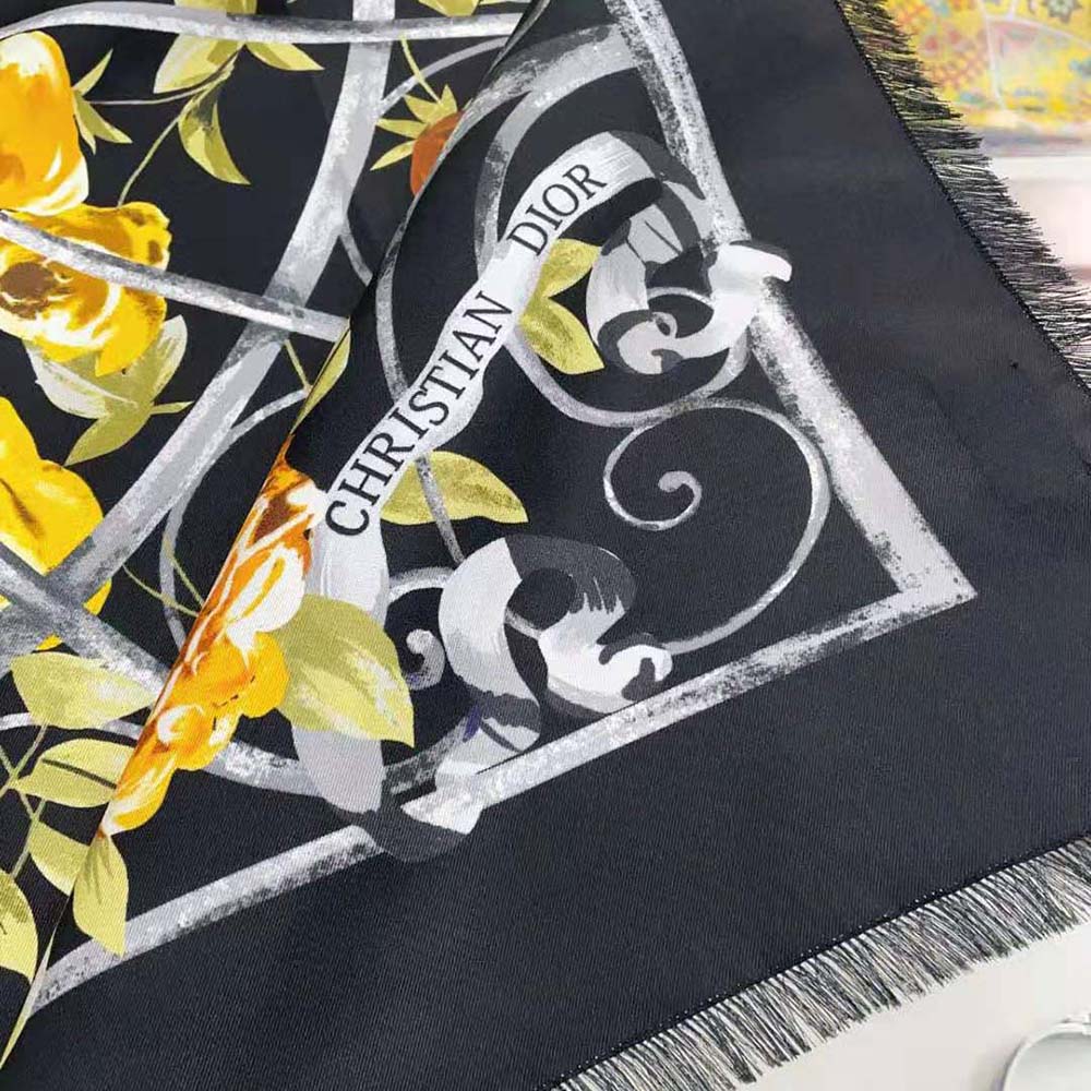 Dior Women Granville 90 Square Scarf Black and Gold-Tone Silk Twill - image 8