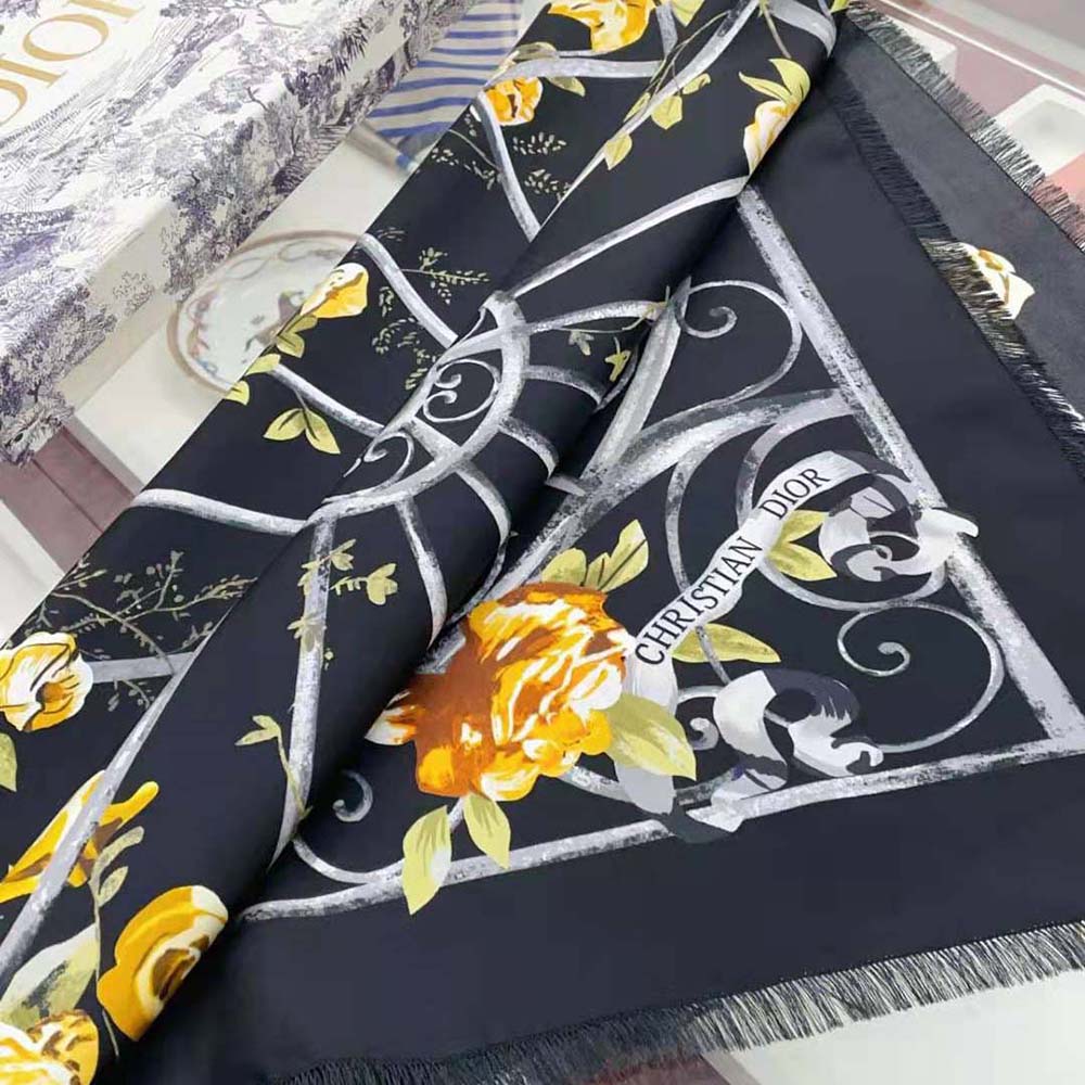 Dior Women Granville 90 Square Scarf Black and Gold-Tone Silk Twill - image 6