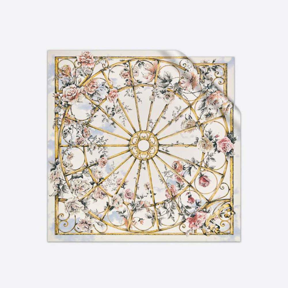Front view of Dior Women Granville 90 Square Scarf white and gray