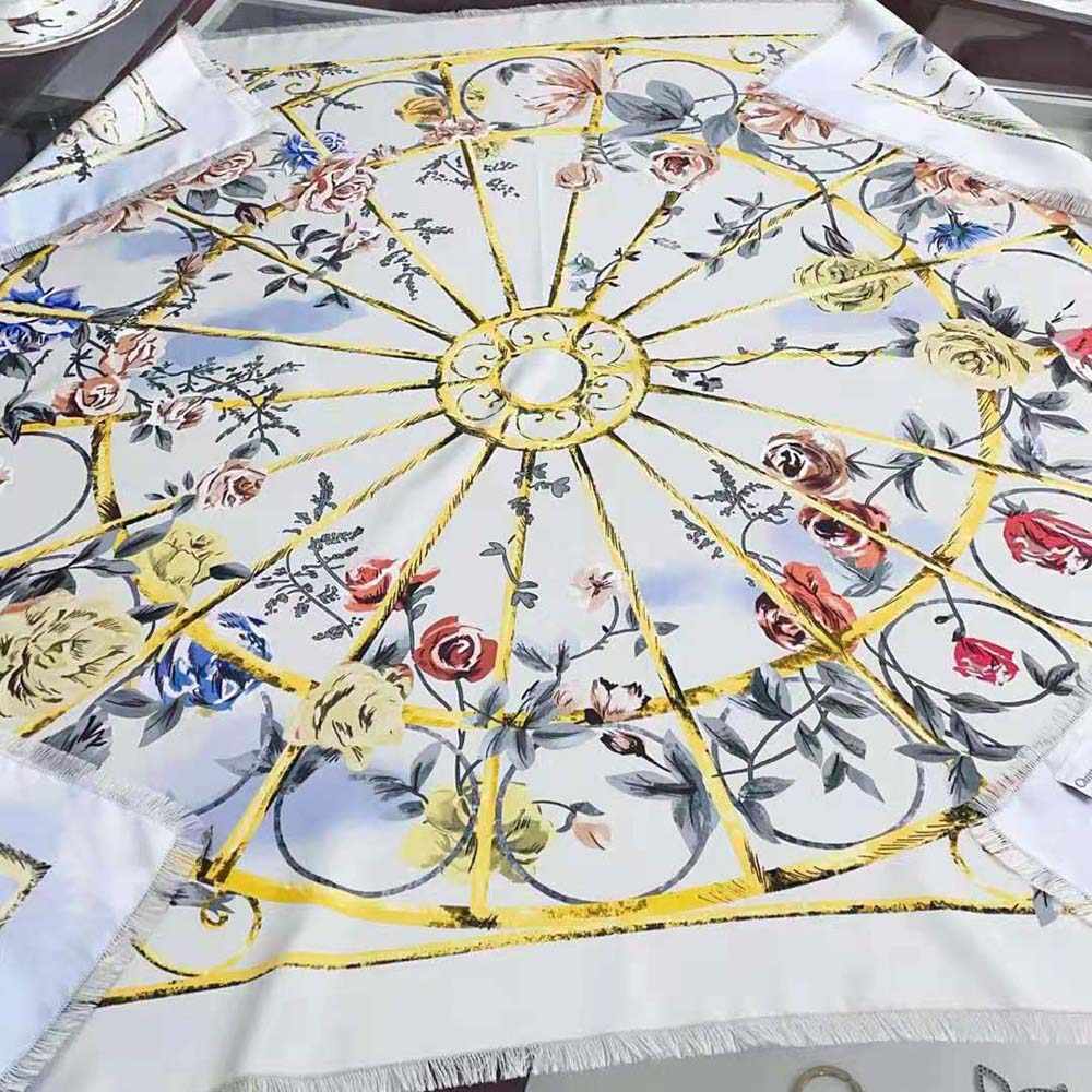 Dior Women Granville 90 Square Scarf White and Gray Silk Twill - image 5