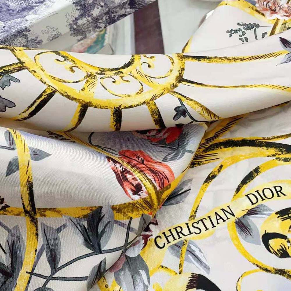 Dior Women Granville 90 Square Scarf White and Gray Silk Twill - image 8