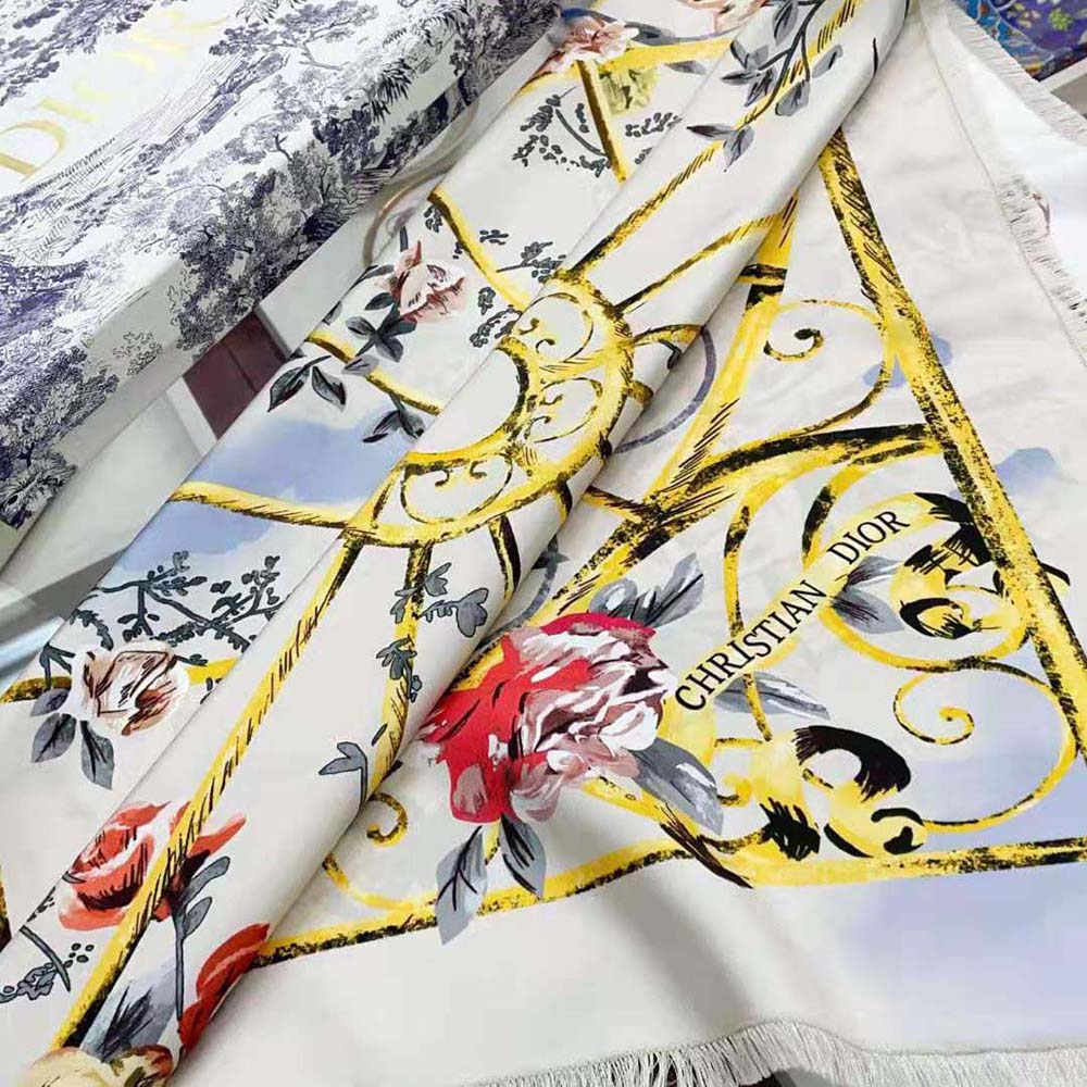Dior Women Granville 90 Square Scarf White and Gray Silk Twill - image 7