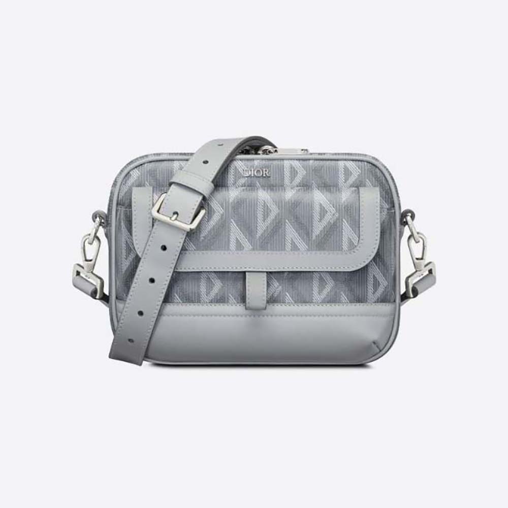 Front view of Dior Men Hit the Road Messenger Pouch Dior Gray CD Diamond Canvas