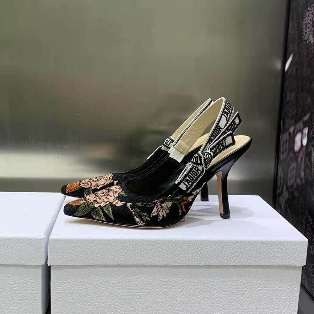 Dior Women J’Adior Slingback Pump Black Multicolor Cotton with Dior Jardin Botanique Embroidery - image 4