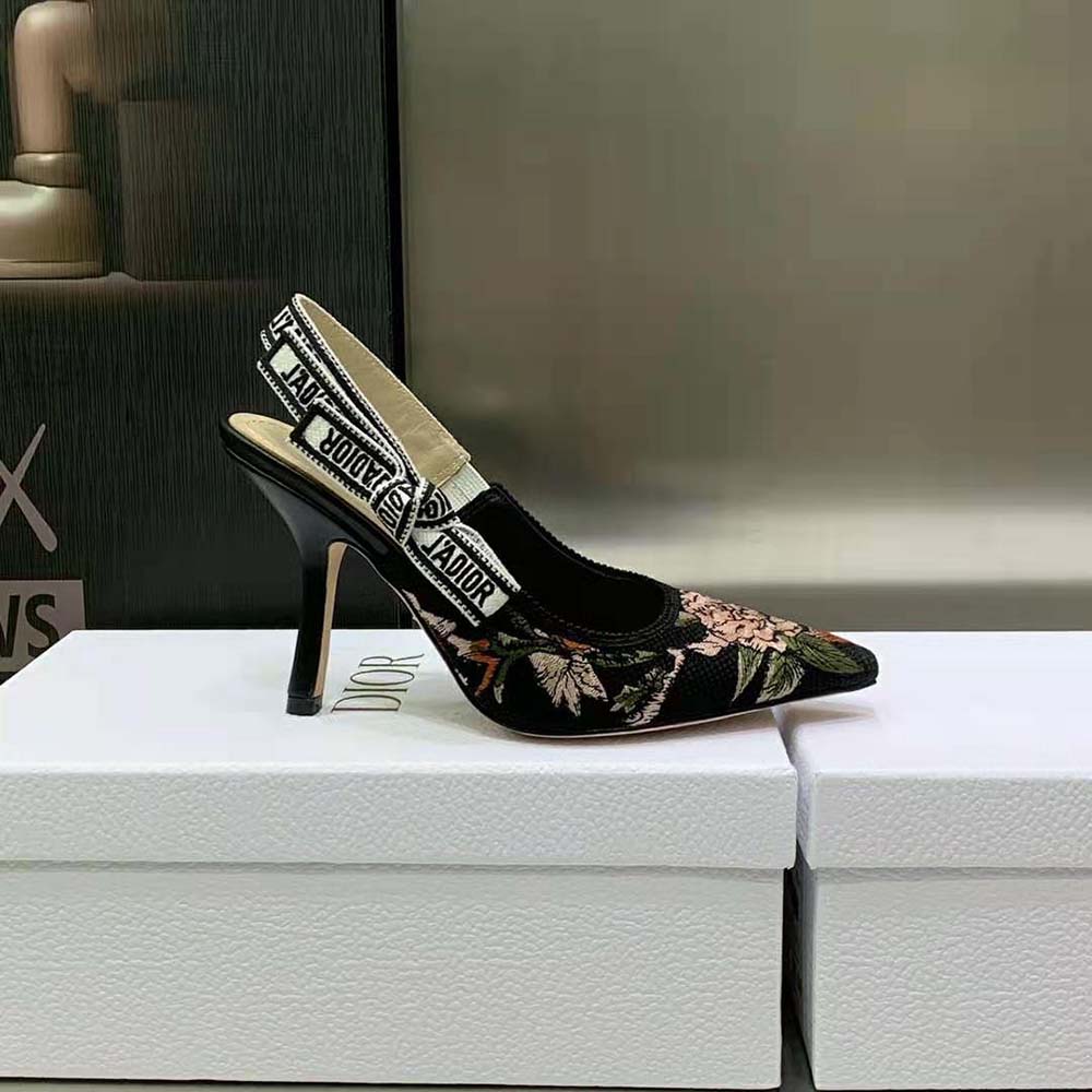 Dior Women J’Adior Slingback Pump Black Multicolor Cotton with Dior Jardin Botanique Embroidery - image 5