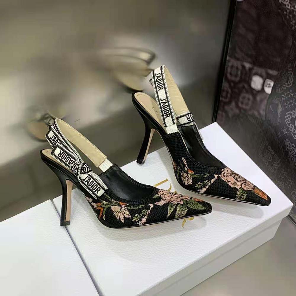 Dior Women J’Adior Slingback Pump Black Multicolor Cotton with Dior Jardin Botanique Embroidery - image 6