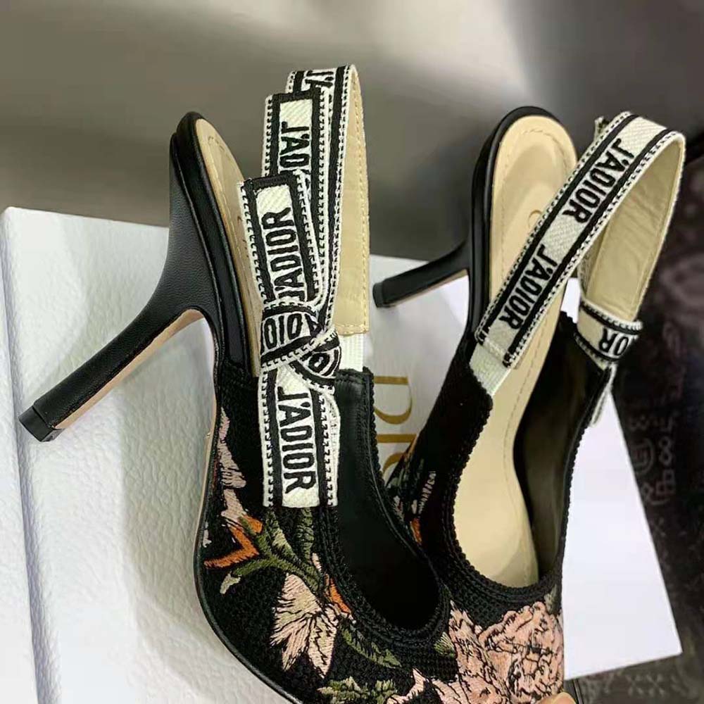 Dior Women J’Adior Slingback Pump Black Multicolor Cotton with Dior Jardin Botanique Embroidery - image 8