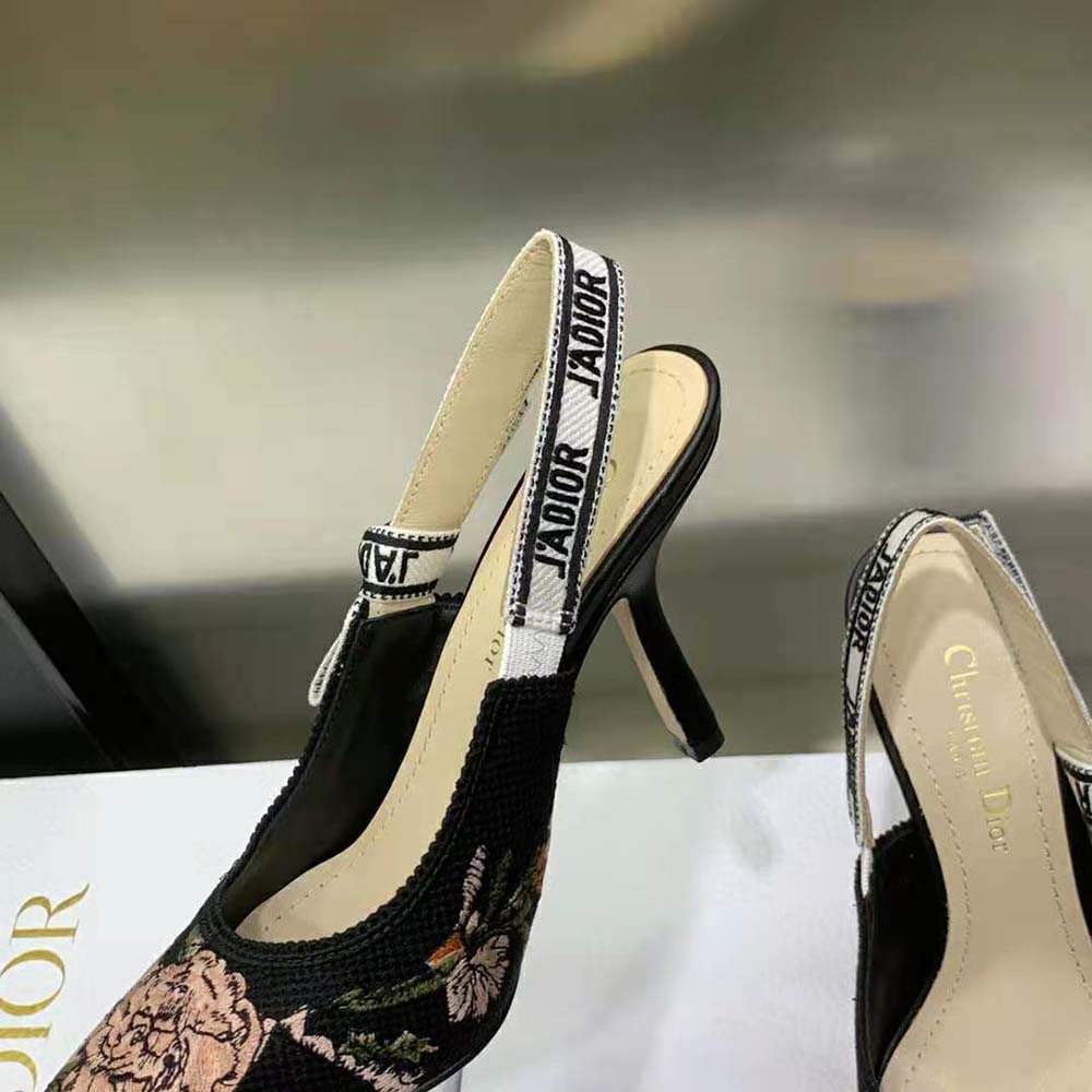 Dior Women J’Adior Slingback Pump Black Multicolor Cotton with Dior Jardin Botanique Embroidery - image 9