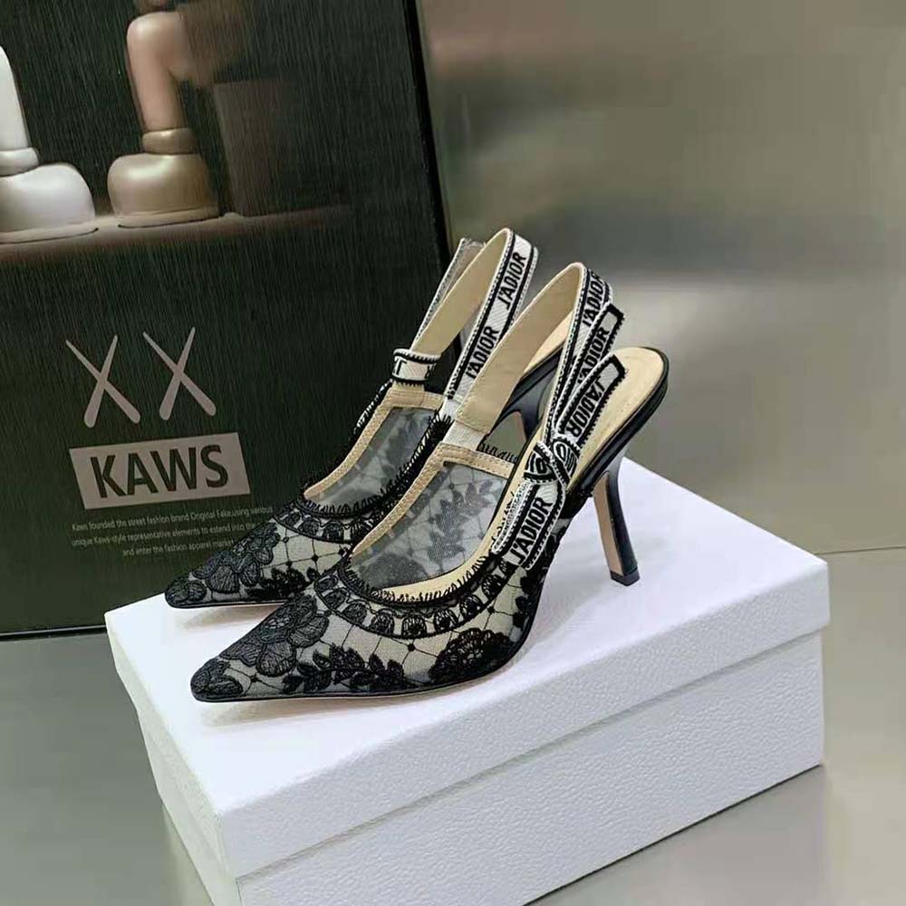 Dior Women J’Adior Slingback Pump Black Transparent Mesh Embroidered with Dior Roses Motif - image 4