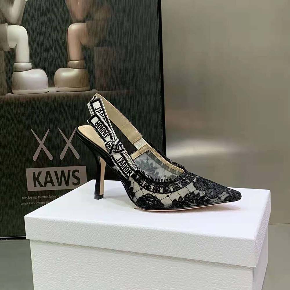 Dior Women J’Adior Slingback Pump Black Transparent Mesh Embroidered with Dior Roses Motif - image 8