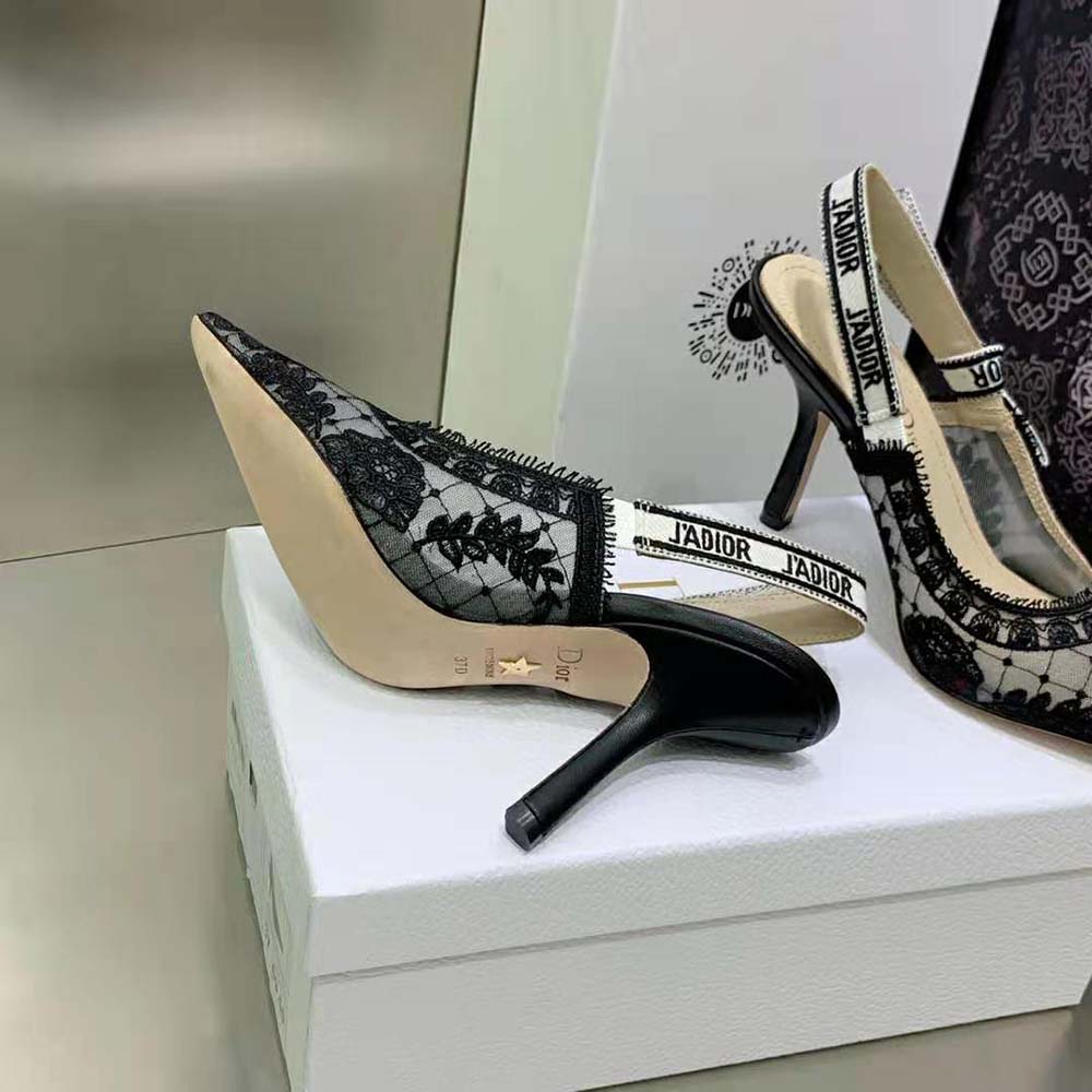 Dior Women J’Adior Slingback Pump Black Transparent Mesh Embroidered with Dior Roses Motif - image 10
