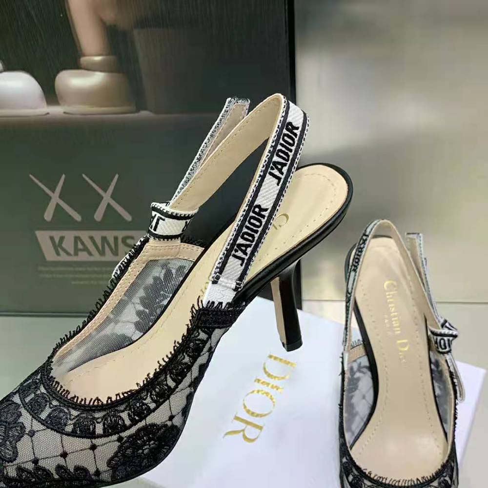 Dior Women J’Adior Slingback Pump Black Transparent Mesh Embroidered with Dior Roses Motif - image 9