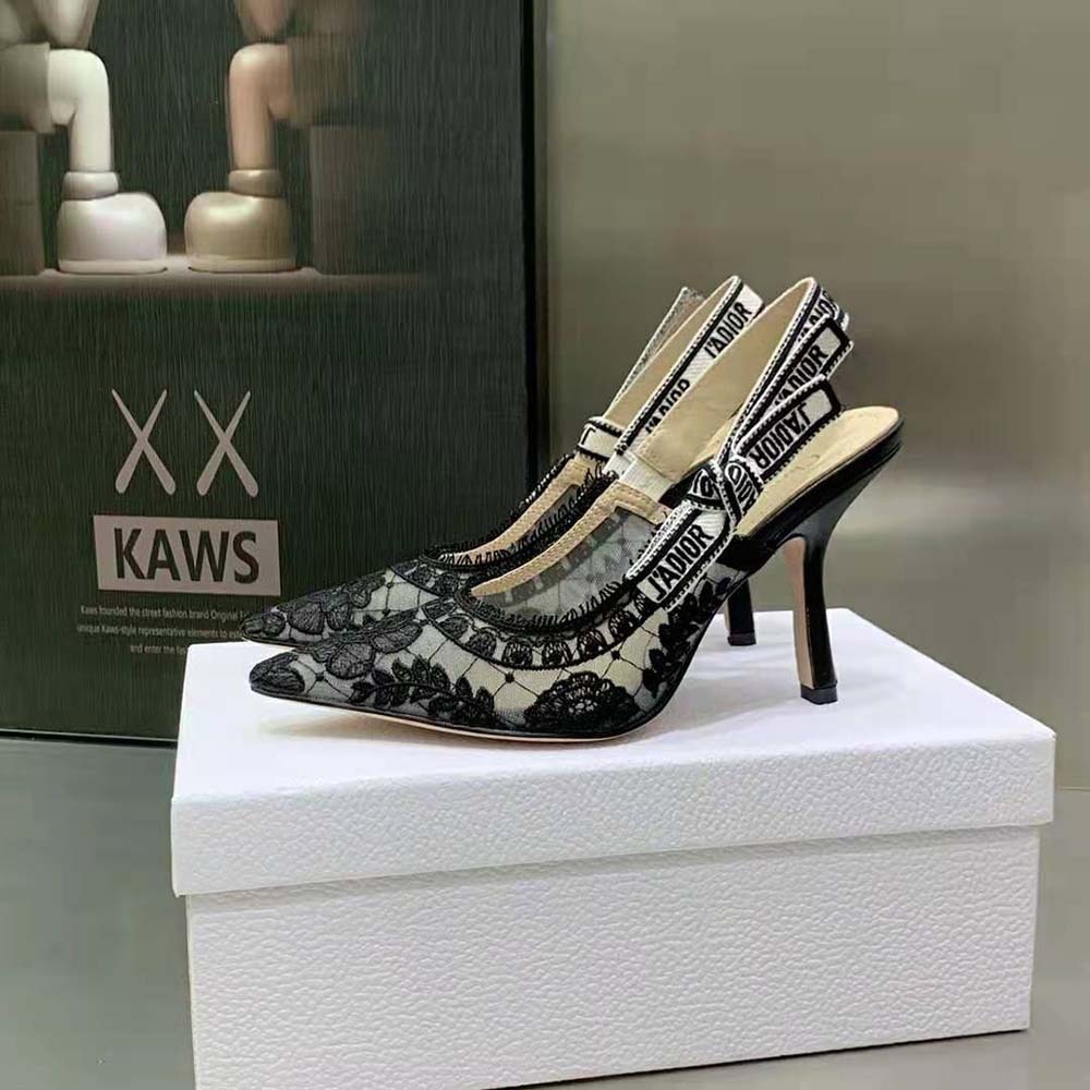 Dior Women J’Adior Slingback Pump Black Transparent Mesh Embroidered with Dior Roses Motif - image 6