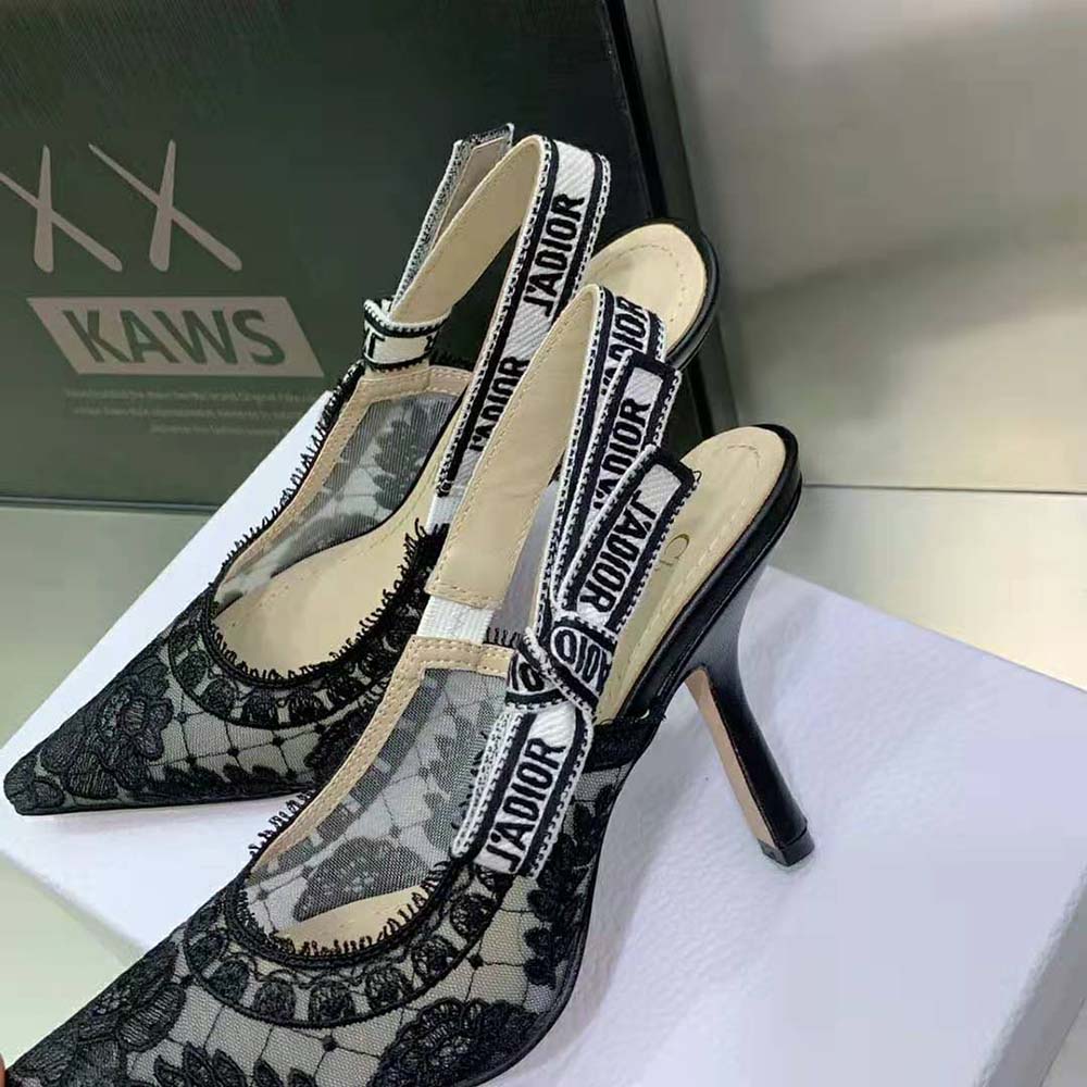 Dior Women J’Adior Slingback Pump Black Transparent Mesh Embroidered with Dior Roses Motif - image 7