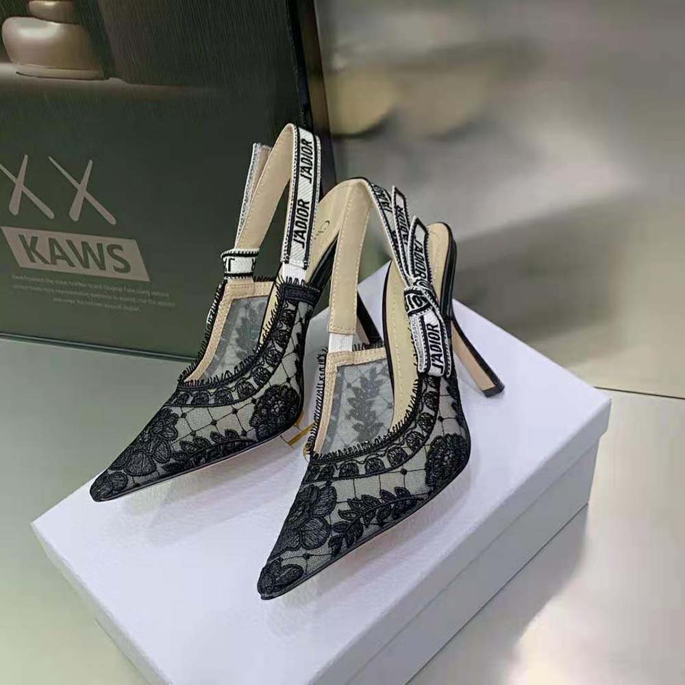 Dior Women J’Adior Slingback Pump Black Transparent Mesh Embroidered with Dior Roses Motif - image 5