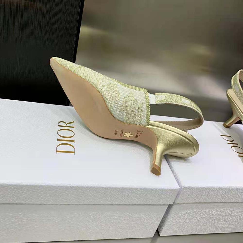 Dior Women J’Adior Slingback Pump Gold-Tone Cotton Embroidered - image 10